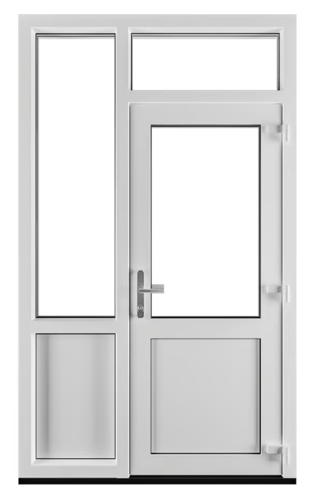 Deceuninck - Plastic rear door with sidelight, skylight and parapet